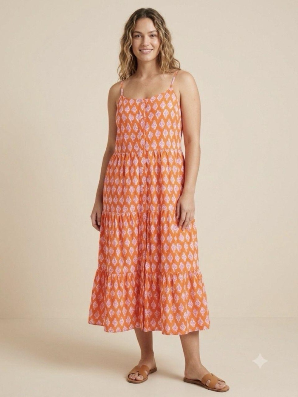 JCrew Orange & White Print Tiered Midi Dress Size 6 NWOT